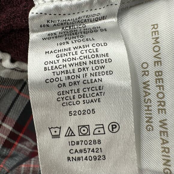 Loft Size Medium Sweater Maroon Red Plaid‎ Layered Look Keyhole Back Academic - Picture 5 of 5